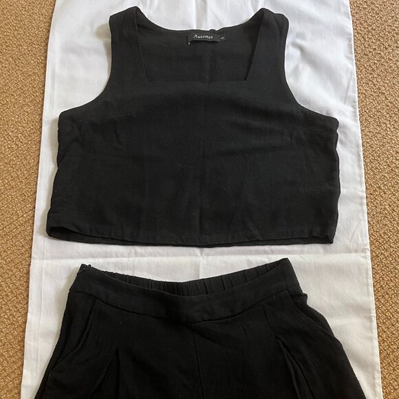 AUTOMET Womens 2 Piece Outfit Matching Set  Linen Shorts Crop  Top - size Small - Picture 2 of 6